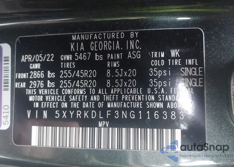 2022 Kia Sorento X-Line Sx Prestige z USA, uszkodzony, nr VIN 5XYRKDLF3NG116383